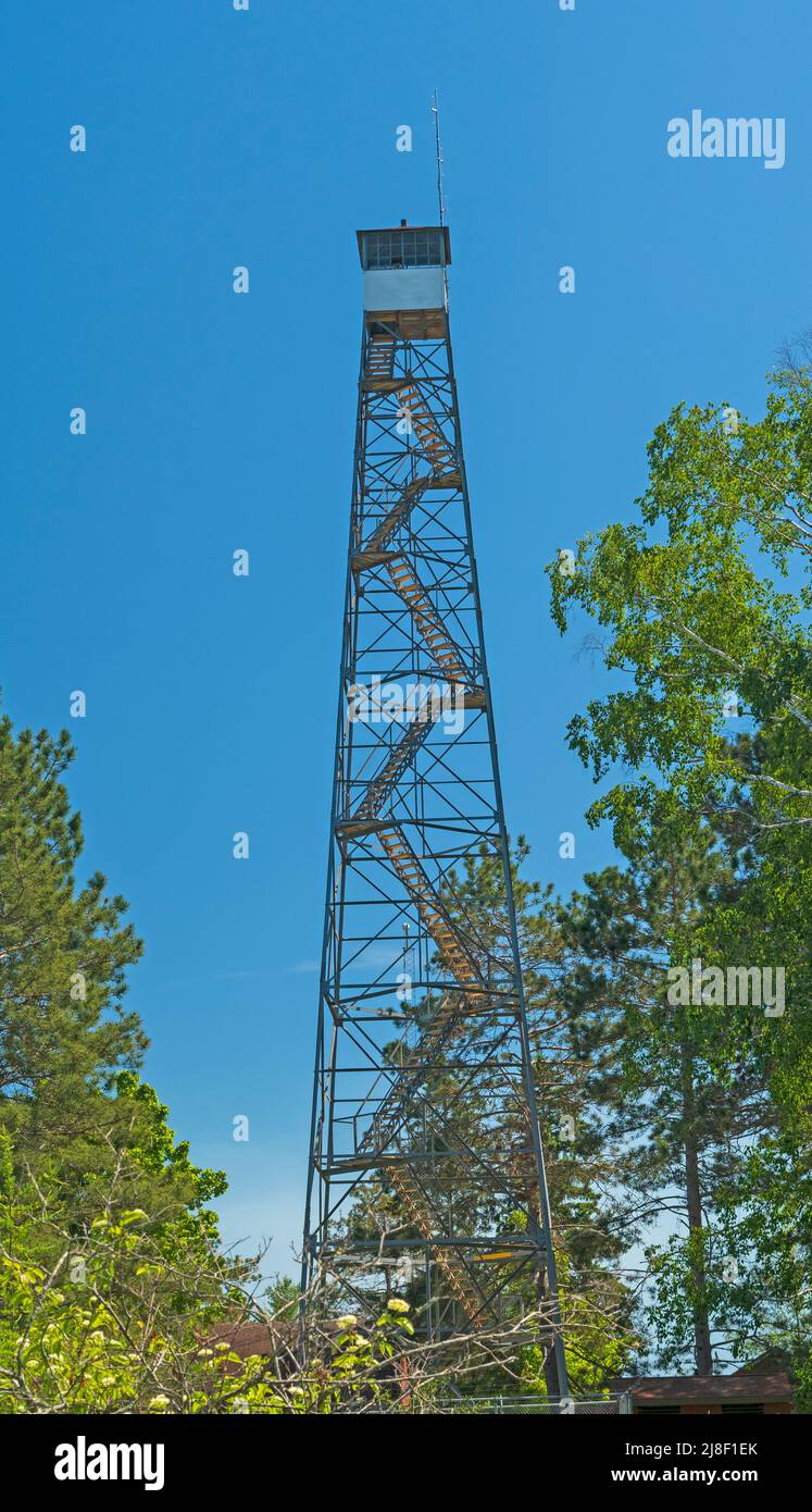 Many Stairs to the Top of the Fire Tower in the Seney National Wildlife Refuge in Michigan Stock Photo
