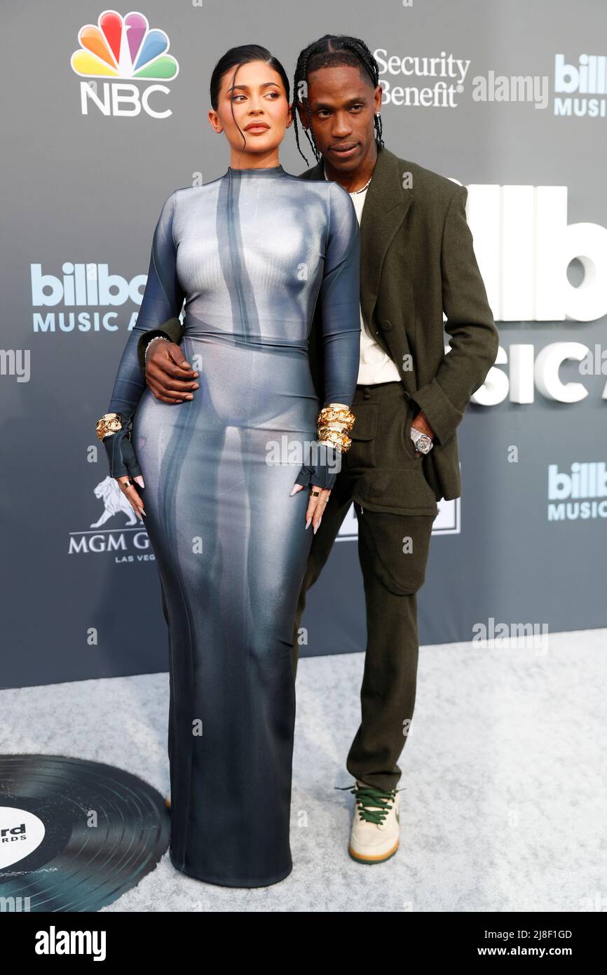 Kylie Jenner and Travis Scott arrive to attend the 2022 Billboard Music Awards at MGM Grand Garden Arena in Las Vegas, Nevada, U.S. May 15, 2022. REUTERS/Steve Marcus Stock Photo