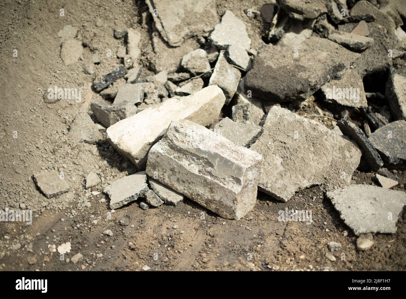 Construction waste. Broken stone. Building material. Lots of stones. Stock Photo