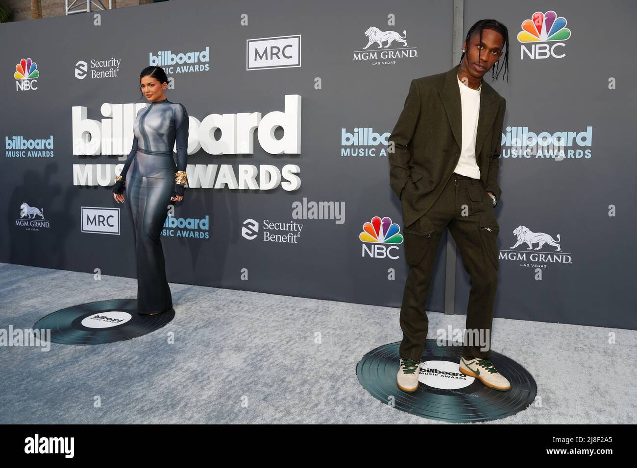Kylie Jenner and Travis Scott arrive to attend the 2022 Billboard Music Awards at MGM Grand Garden Arena in Las Vegas, Nevada, U.S. May 15, 2022. REUTERS/Steve Marcus Stock Photo