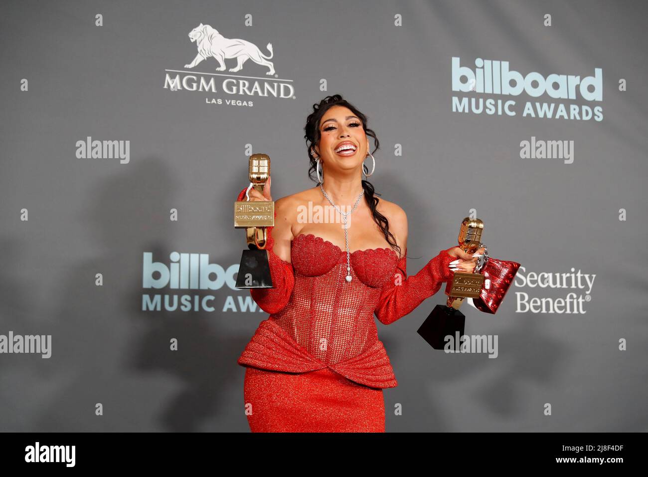 Kali Uchis poses with awards for Top Latin Female Artist and Top Latin Song in the photo room during the Billboard Music Awards in Las Vegas, Nevada U.S. May 15, 2022. REUTERS/Steve Marcus Stock Photo