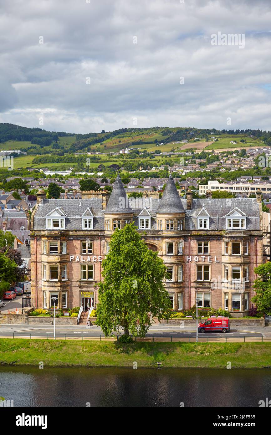 Inverness, Scotland - June 24, 2010: The view of the Ardross Terrace designed by Alexander Ross with a row of fine villas along Ness river.  Inverness Stock Photo