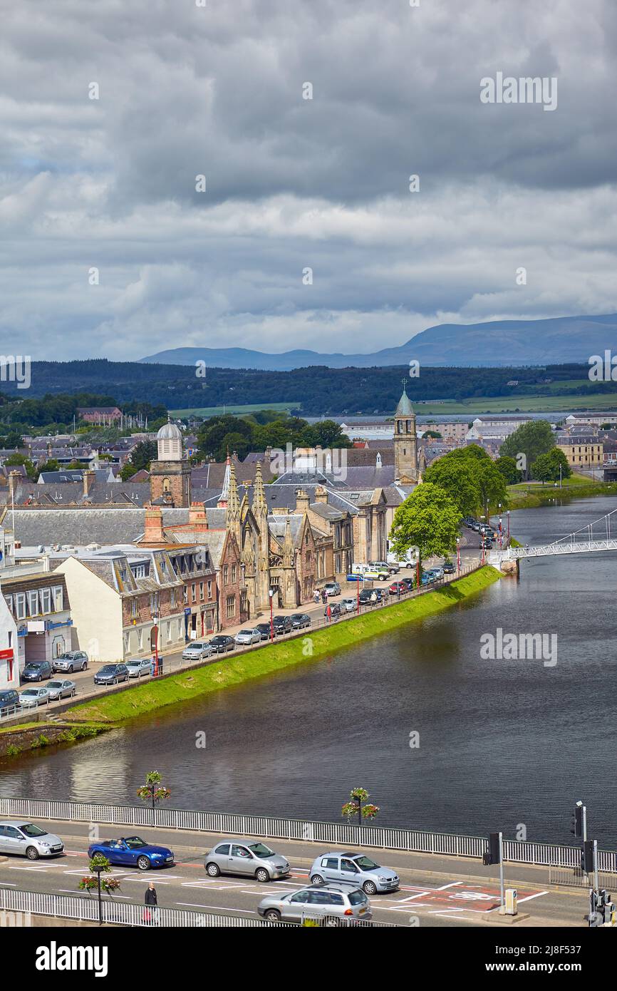 Inverness, Scotland - June 24, 2010: The view of the Huntly street bank along the Ness river. Inverness. Scotland. United Kingdom Stock Photo