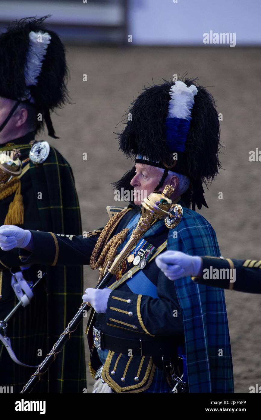 Windsor, Berkshire, UK. 15th May, 2022. Massed pipes and drums. Crowds