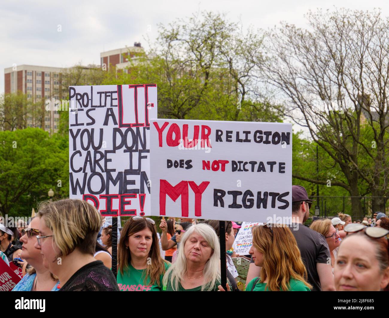 Chicago, Illinois, USA. 14th May 2022. Protest signs at the Rally for Abortion Justice in Union Park today. Stock Photo