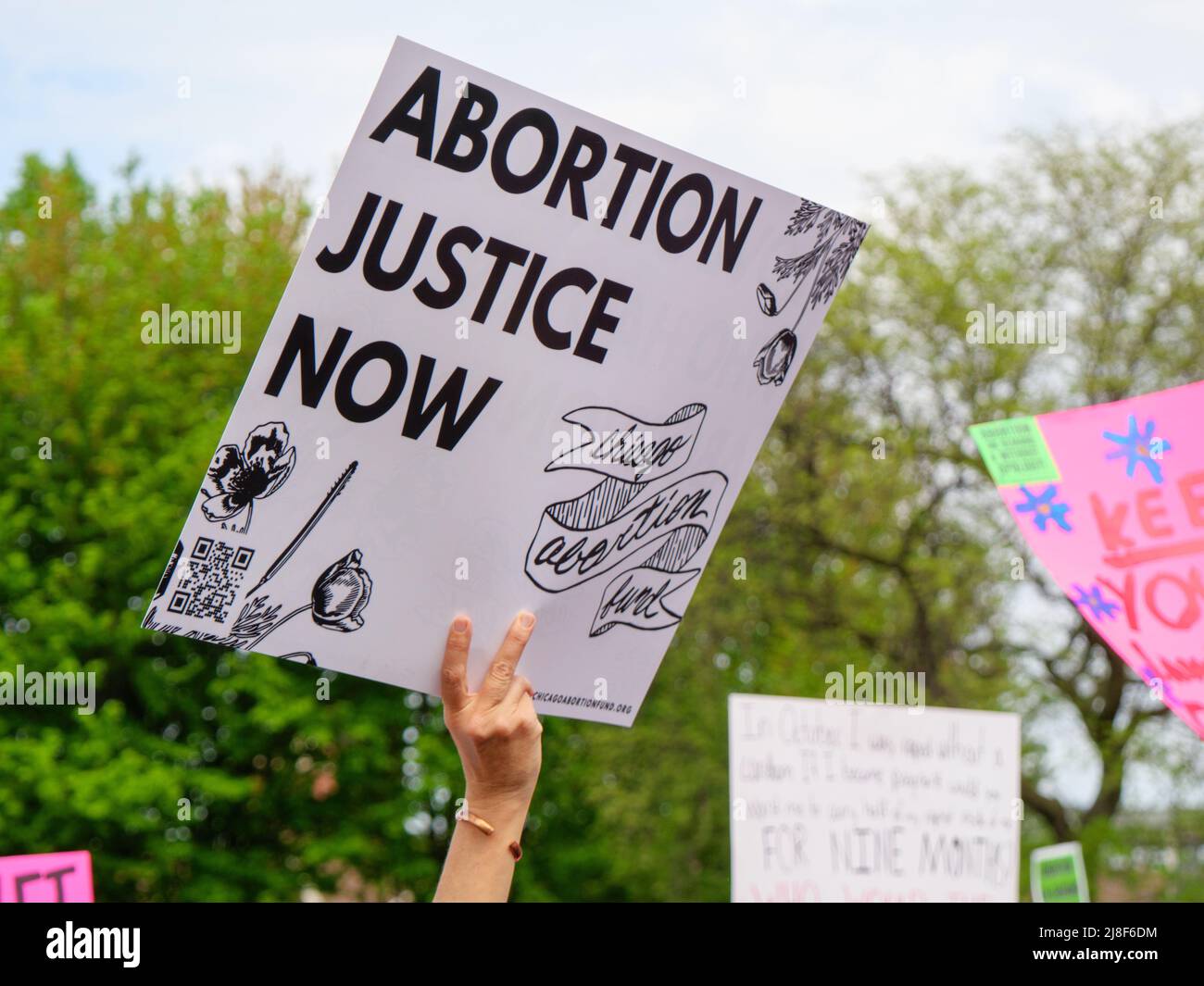 Chicago, Illinois, USA. 14th May 2022. Protest signs at the Rally for Abortion Justice in Union Park today. Stock Photo