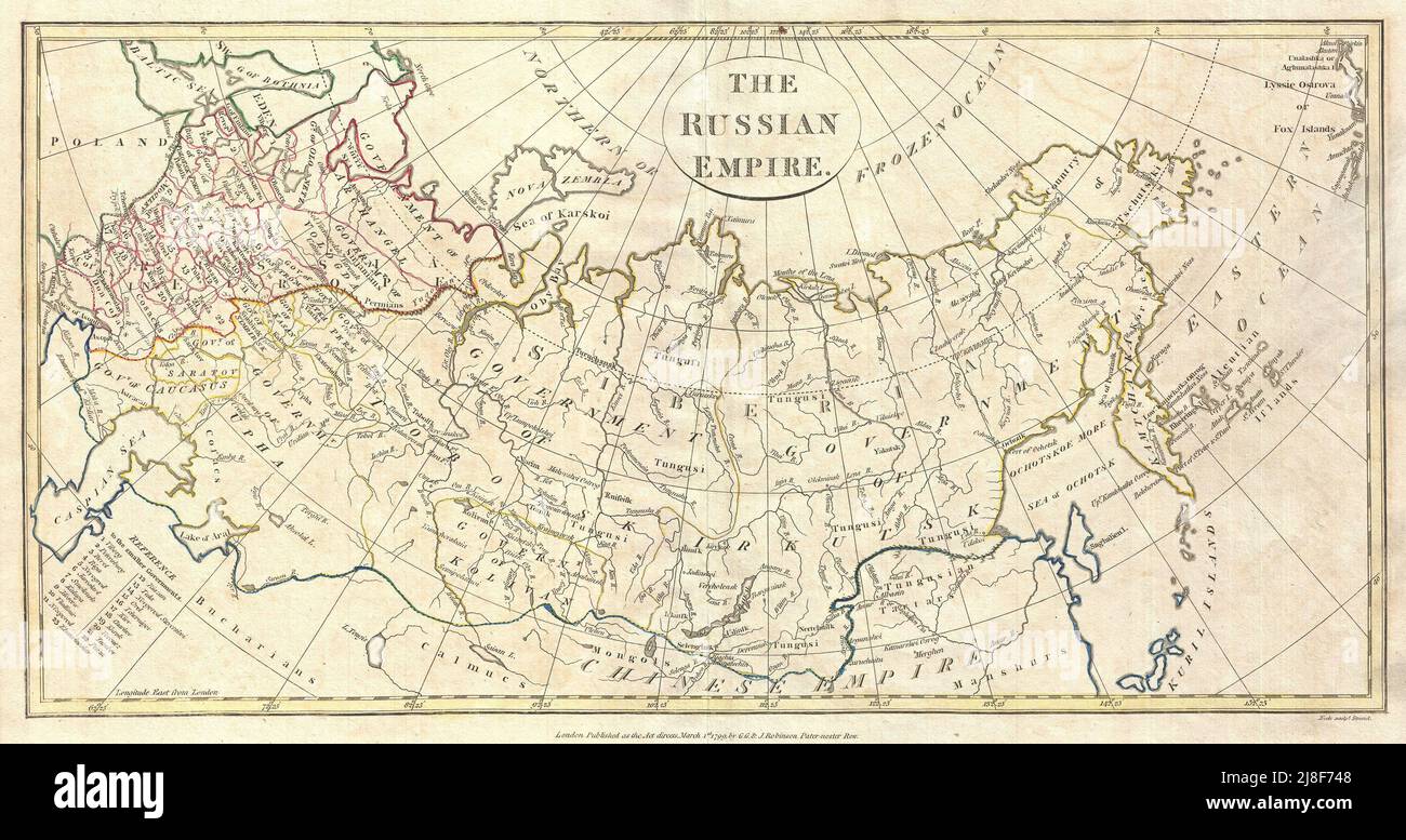 Vintage map ca 1799 of the Russian Empire or Imperial Russia by Clement Cruttwell Stock Photo