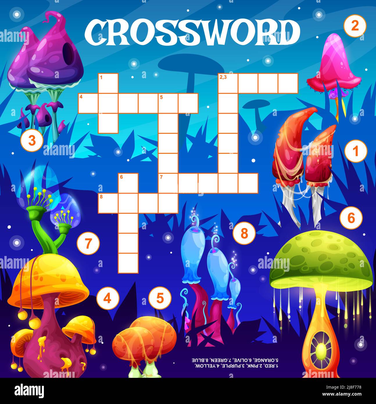Magic Alien Mushrooms Crossword Grid Worksheet Find A Word Quiz Game 
