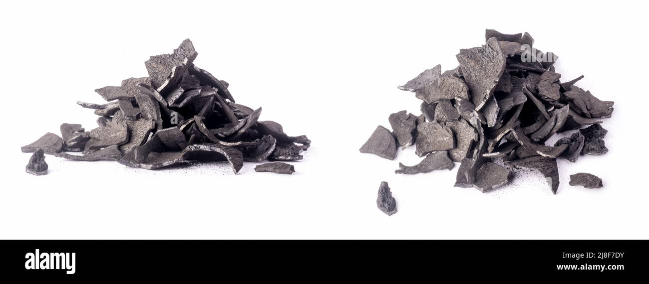 pile of coconut shell charcoal, carbonized raw shells in a limited supply of air, widely used in domestic and industrial fuel, create activated carbon Stock Photo