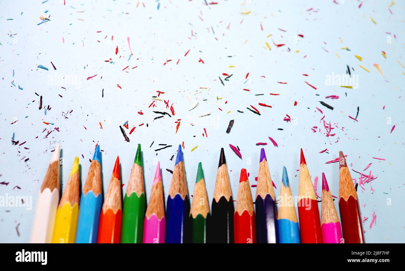 Colourful Pencils isolated on White background with colour pattern,Art work Stock Photo