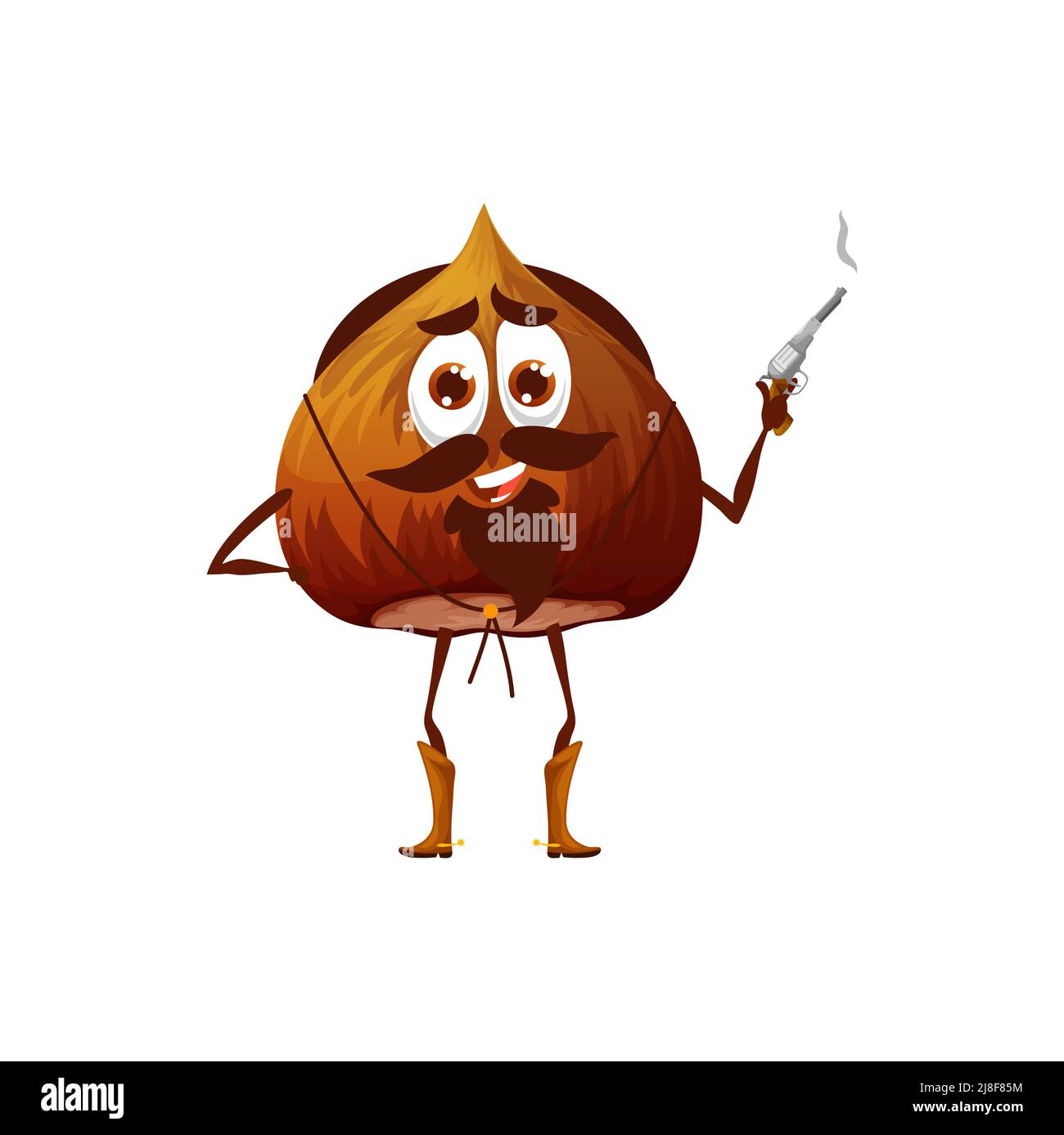 Kernel Character Cartoon hazelnut nut bandit with gun. Vector adventurous robber kernel ...