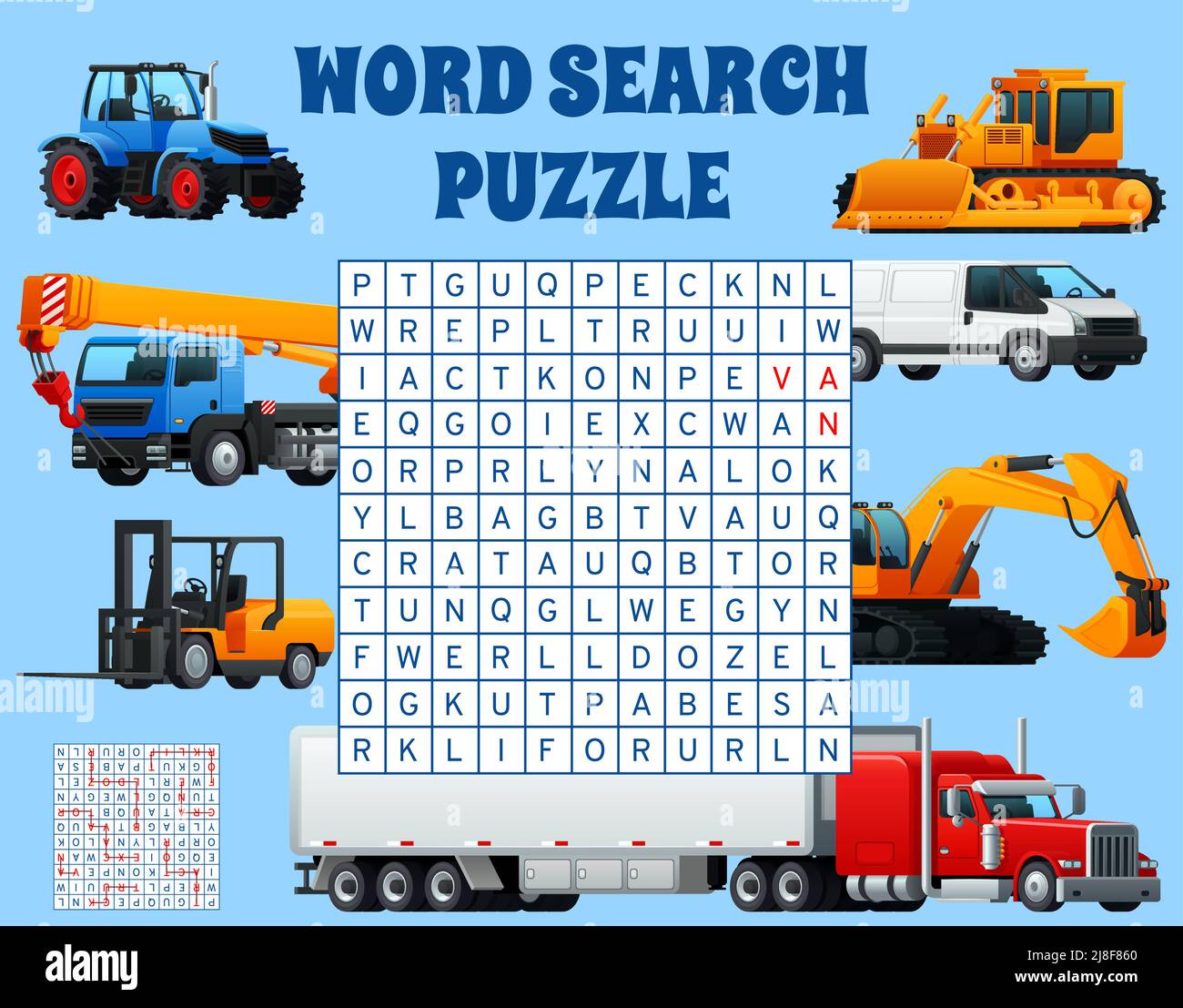Construction machinery, heavy equipment and transport word search