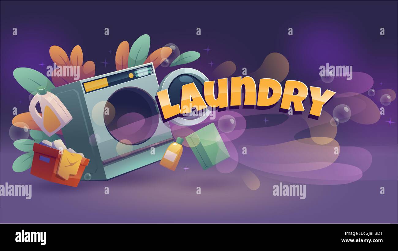 Laundry service advertising posters with automatic washing machine