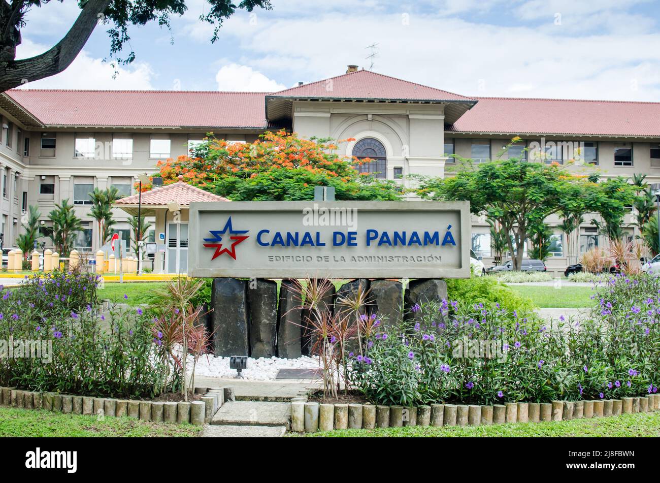 Facade of the Panama Canal Administration Building Stock Photo