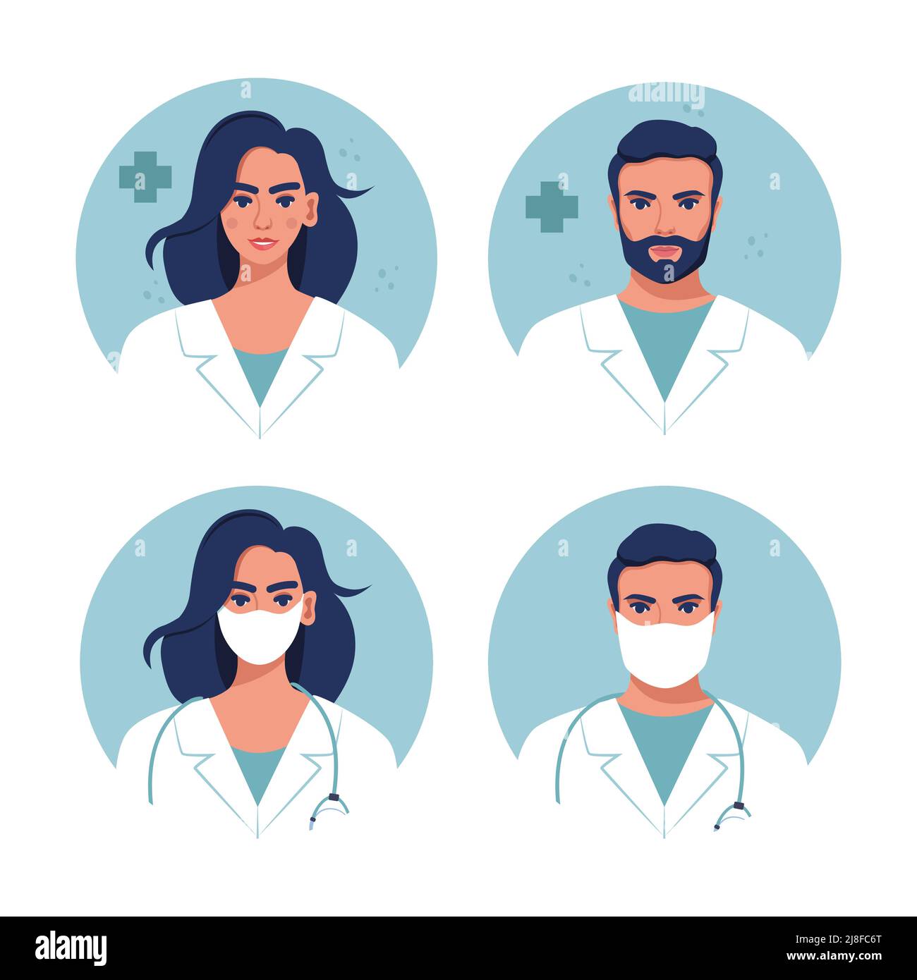Medicine flat avatars set with male and female doctors. Medical clinic ...
