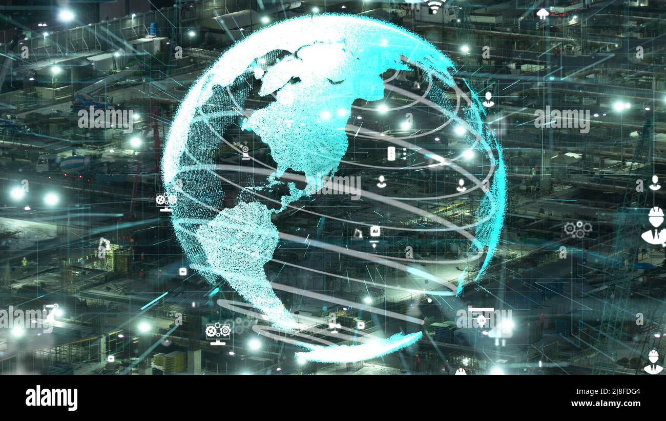 Construction technology concept with alteration graphic over construction site showing concept