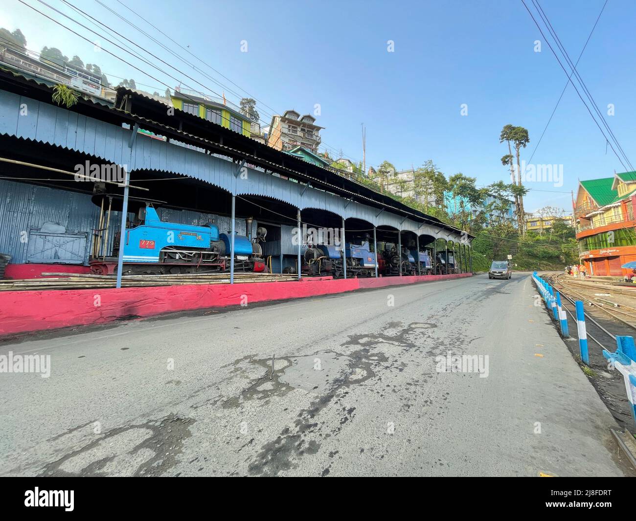 Darjeeling hill toy train and station in Himalaya West Bengal India Stock Photo