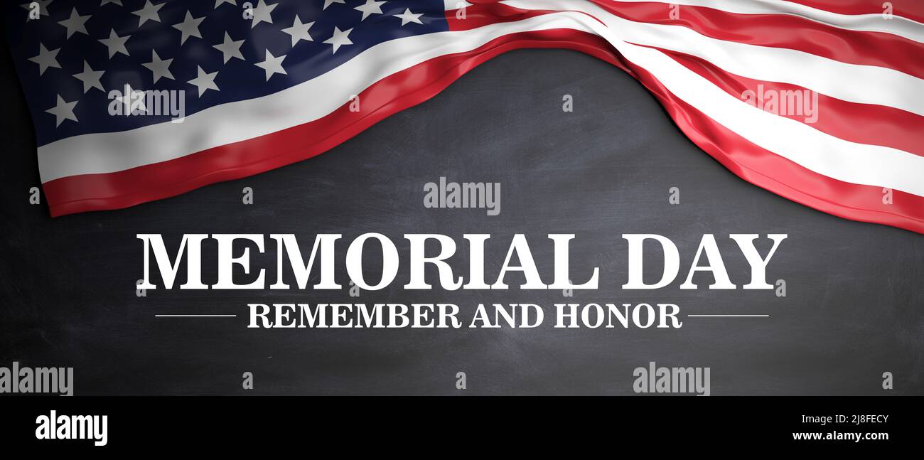 Memorial Day Remember and Honor text and America flag on black ...