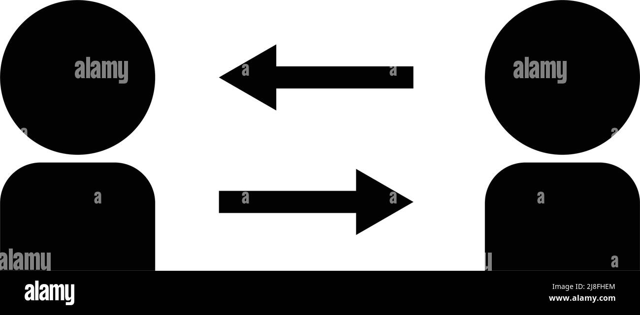 Two figures communicating and an arrow icon. Editable vector. Stock Vector