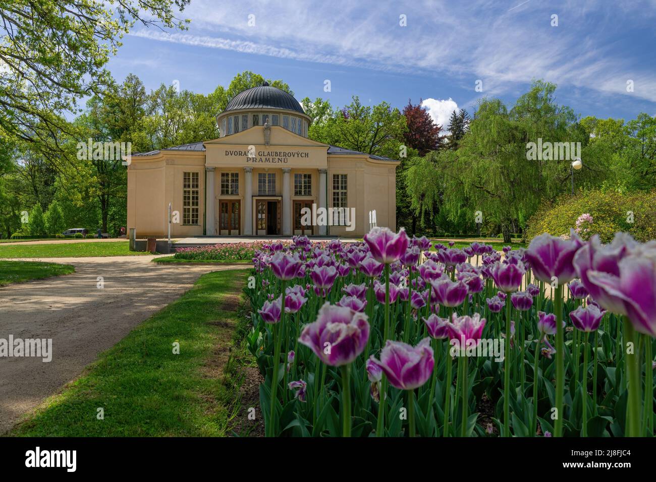 The Hall (Pavilion) of Glauber mineral water springs (Dvorana Glauberových pramenů in Czech) in the central spa park of Františkovy Lázně (Franzensbad - Stock Image