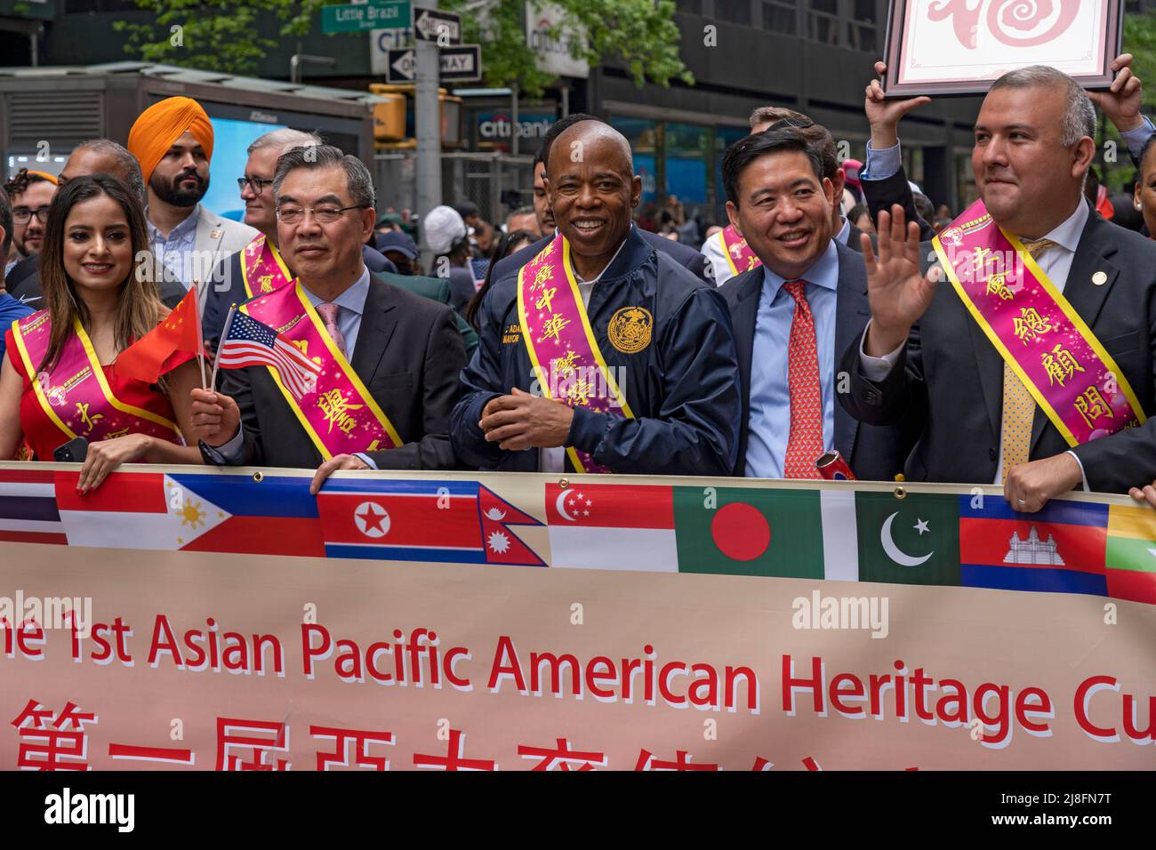 New York, United States. 15th May, 2022. New York City Mayor Eric Adams and other elected officials march up Sixth Avenue during the New York City first Asian American and Pacific Islander Heritage Cultural Parade in New York City. Credit: SOPA Images Limited/Alamy Live News Stock Photo