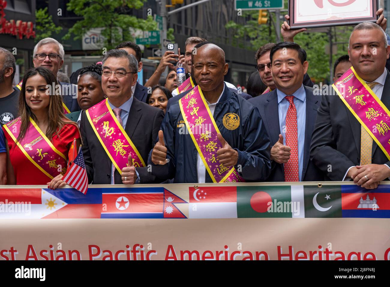 New York, United States. 15th May, 2022. New York City Mayor Eric Adams and other elected officials march up Sixth Avenue during the New York City first Asian American and Pacific Islander Heritage Cultural Parade in New York City. Credit: SOPA Images Limited/Alamy Live News Stock Photo