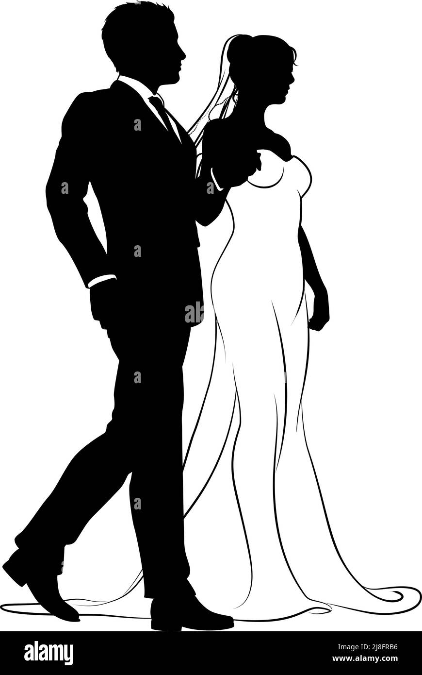 Bride And Groom Couple Wedding Dress Silhouettes Stock Vector Image ...