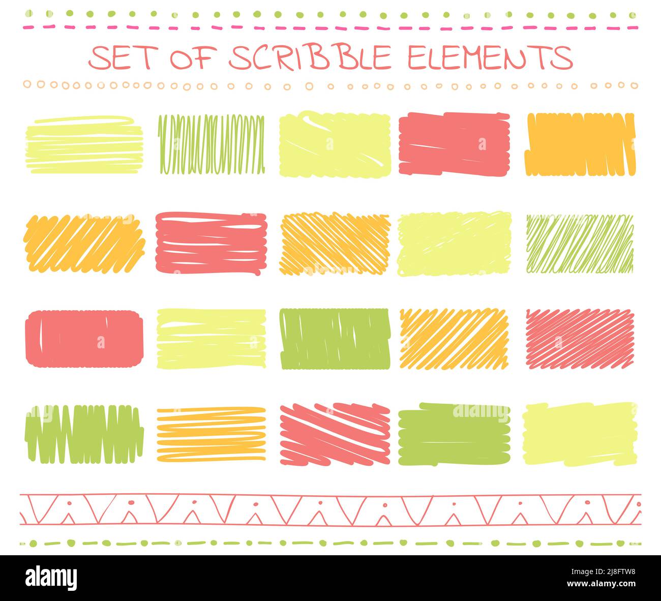 Collection of scribbled elements in hand drawn style. Set of rectangular patterns with doodle design. Vector illustration EPS 8 Stock Vector