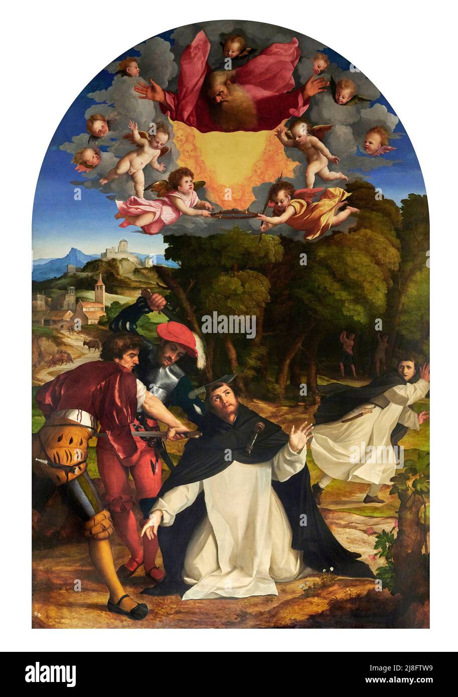 Martirio di S. Pietro da Verona - olio su tavola - Palma il Vecchio  - 1528- Alzano Lombardo (Bg),Italia, Museo d’Arte Sacra della Basilica di San Mar Stock Photo