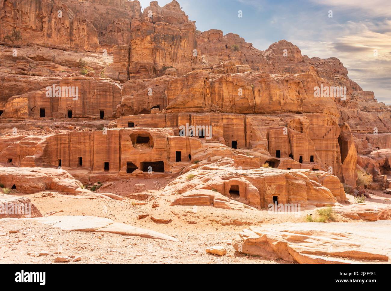Ancient Nabataean tombs carved in stone, Petra, Jordan Stock Photo