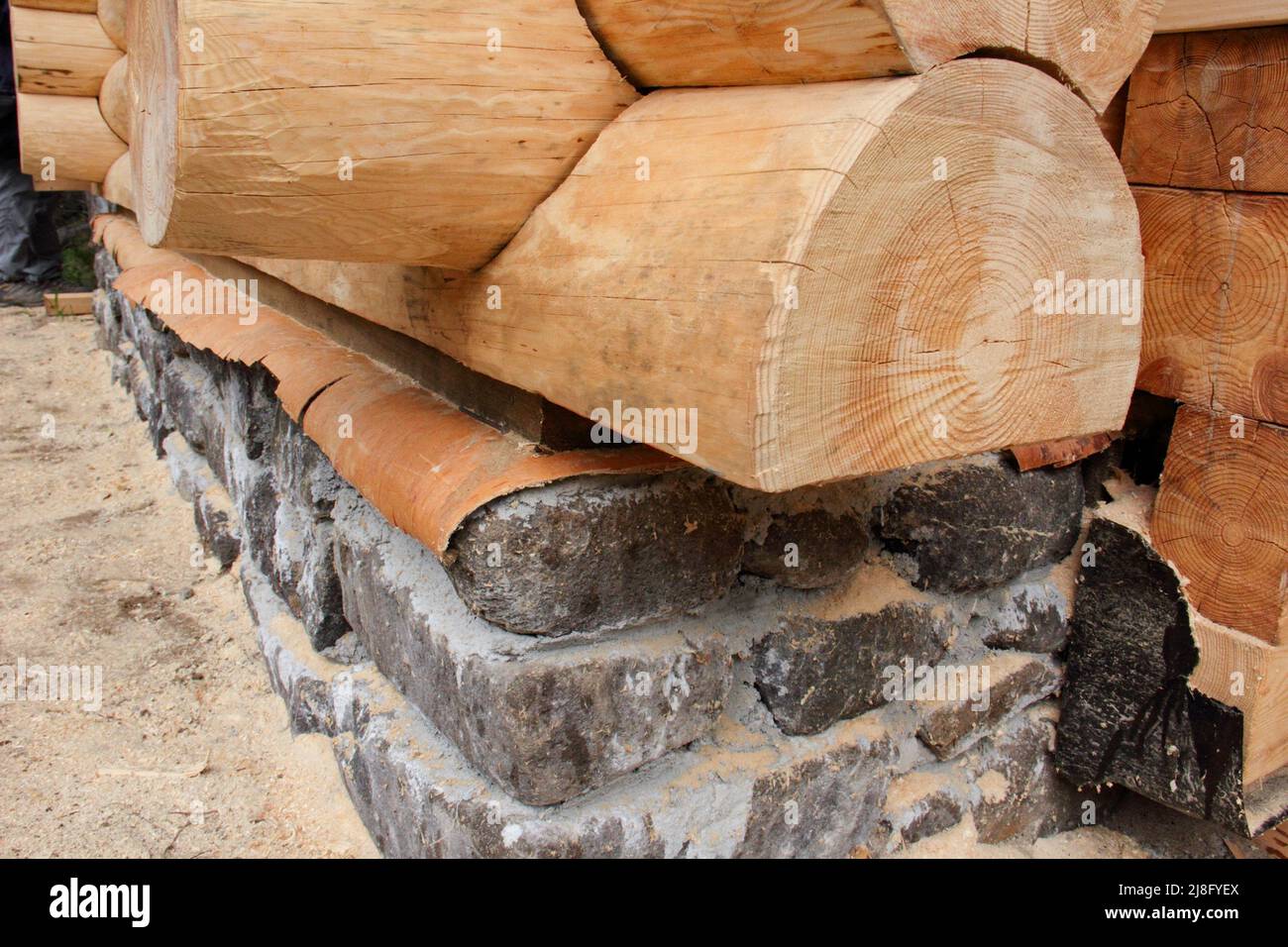 log house foundation Stock Photo