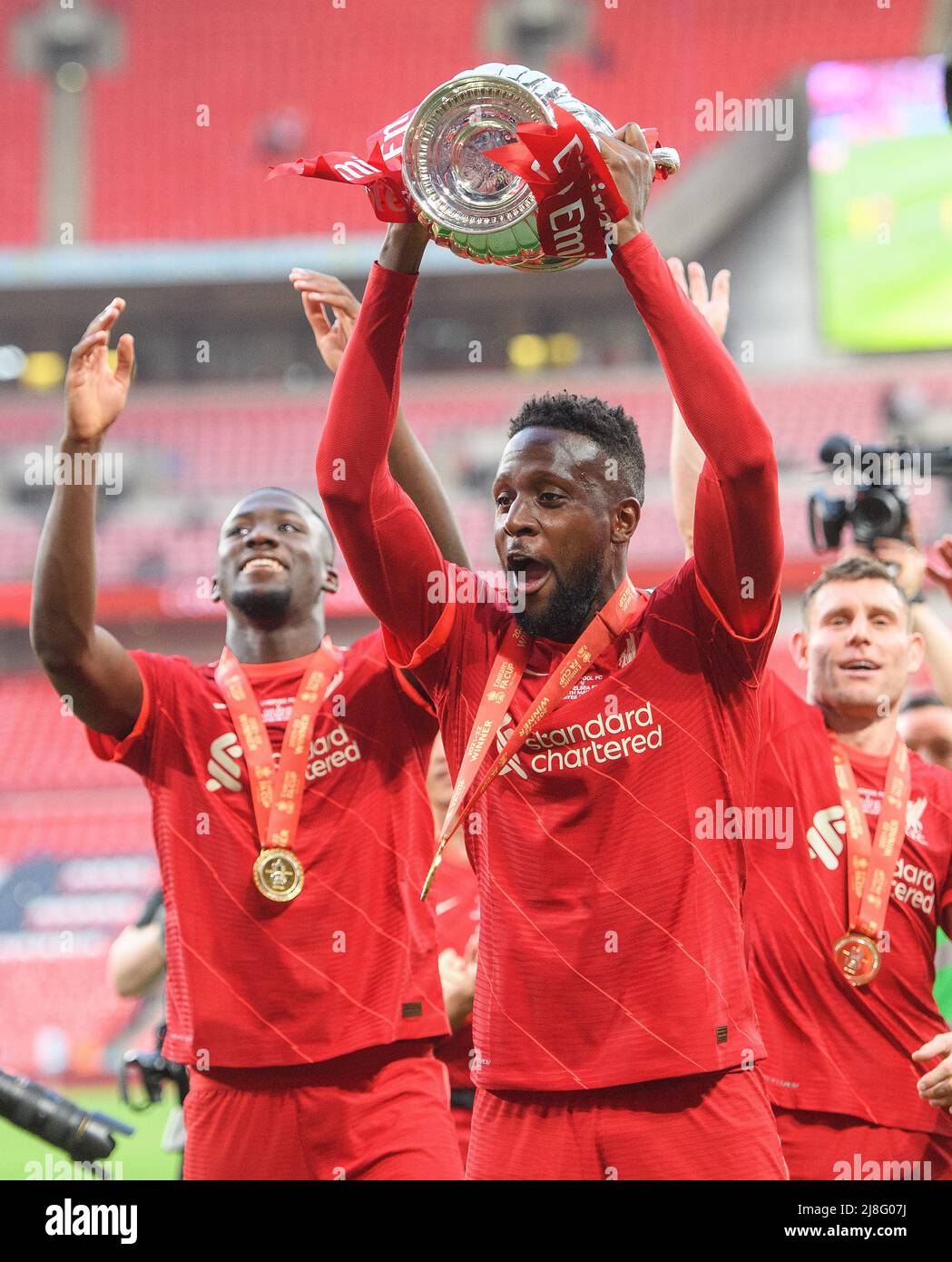 14 May 2022 - Chelsea v Liverpool - Emirates FA Cup Final - Wembley Stadium  Divock Origi celebrates with the FA Cup  Picture Credit : © Mark Pain / Alamy Live News Stock Photo