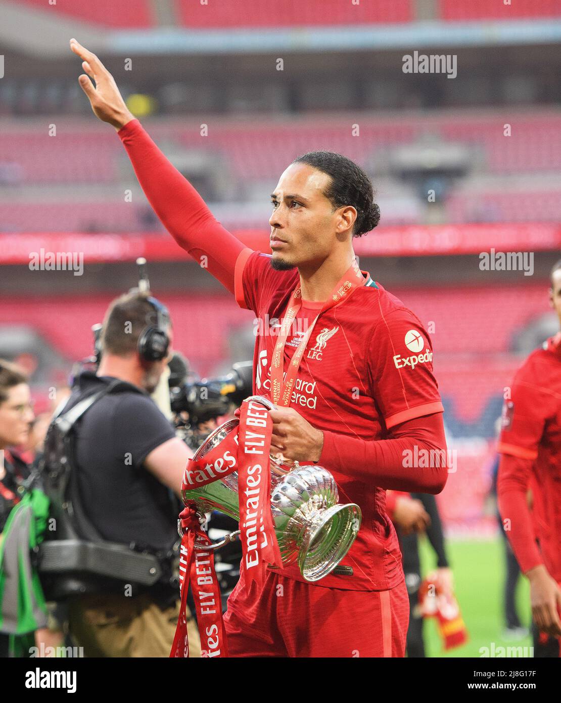 14 May 2022 - Chelsea v Liverpool - Emirates FA Cup Final - Wembley Stadium  Virgin Van Dijk celebrates with the FA Cup  Picture Credit : © Mark Pain / Alamy Live News Stock Photo
