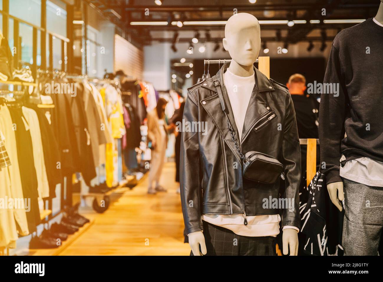 Mannequin Dressed In black leather Men male Casual Clothes And jacket