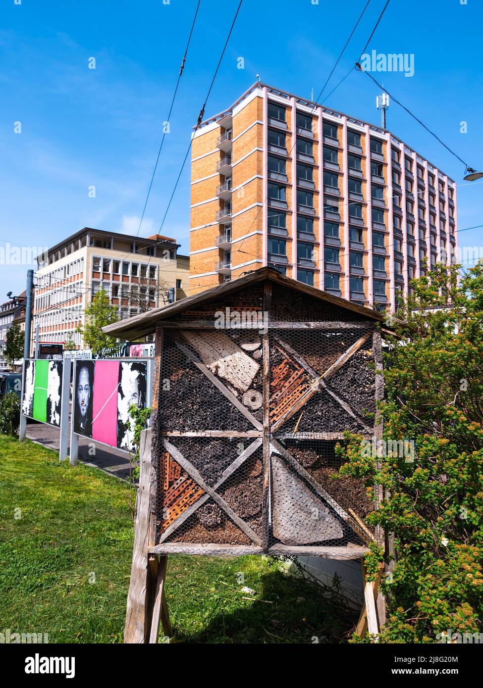 Freiburg im Breisgau, Germany - April 13, 2022: An insect hotel in the city of Freiburg im Breisgau. Insect or a bug hotel provides shelter for insect Stock Photo