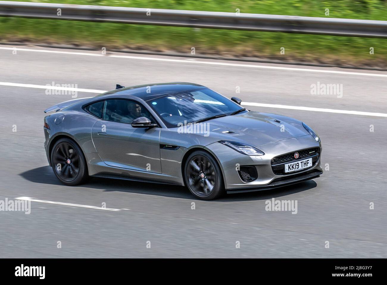 2019 silver Jaguar F-TYPE V6 R-DYNAMIC AWD 2995cc petrol 8-speed automatic 2dr coupe Stock Photo