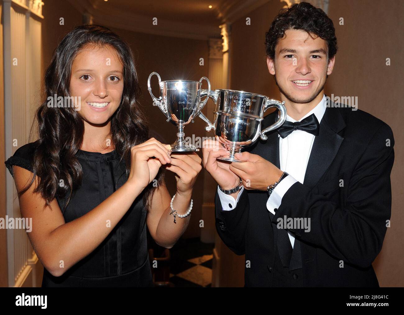 File photo dated 6-07-2008 of Laura Robson, 14, from Great Britain who won the Girl's Singles Championship title at Wimbledon on Saturday with the Boy's Single's winner Bulgarian Grigor Dimitrov. Former British number one Laura Robson announces retirement from tennis. Issue date: Monday May 16, 2022. Stock Photo