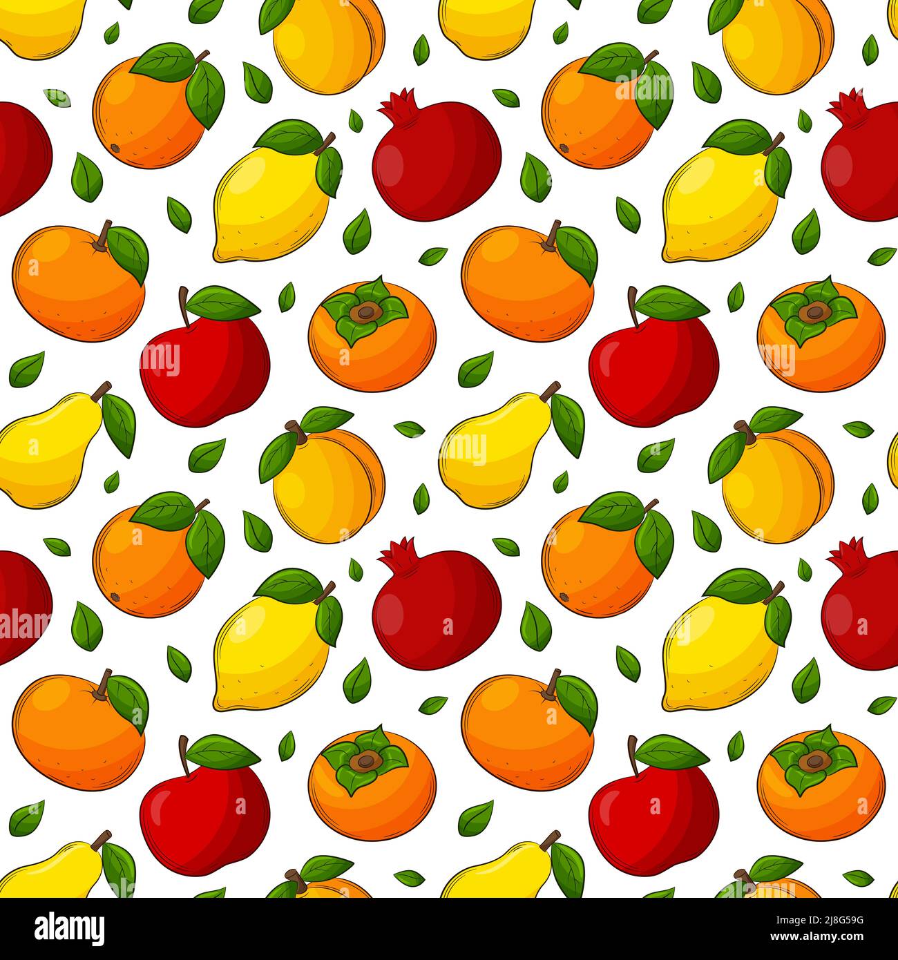Bright juicy summer fruit seamless pattern. Hand-drawn fruit with an ...