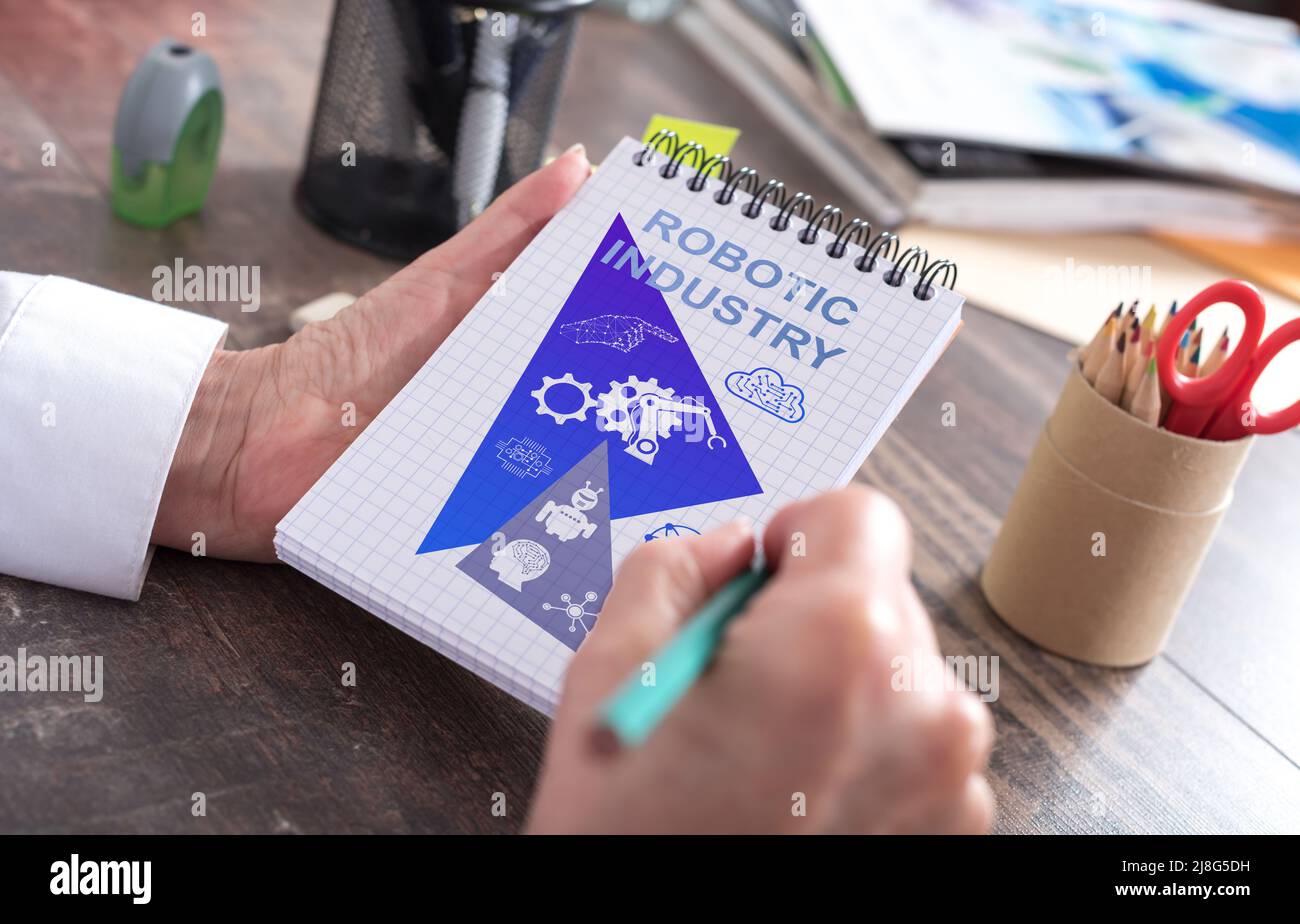 Robotic industry concept drawn on a notepad Stock Photo
