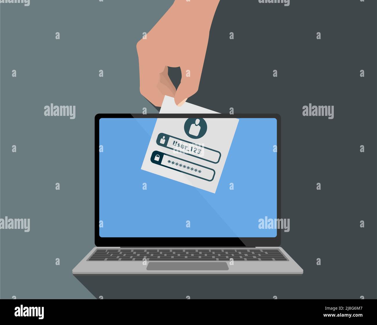 stealing login information and password from computer, identity theft and cyber crime vector illustration Stock Vector