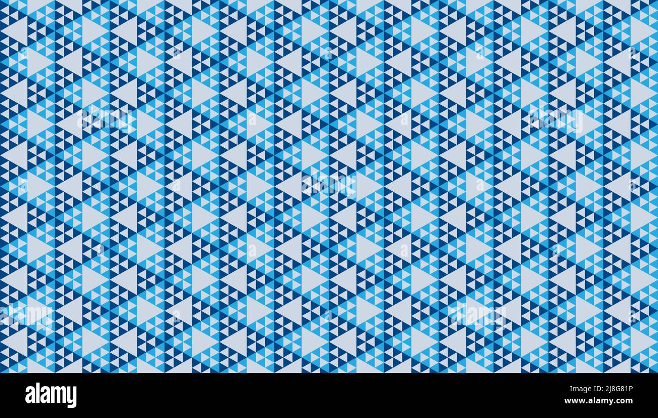 Abstract Polygonal Triangles Ornament. Blue Triangular Shapes. Geometric Seamless Pattern Design Template. Stock Vector