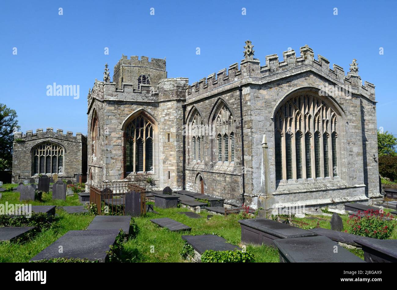 St Beunos Church Pilgrin church Clynnog Fawr Llym Penninsula Gwynedd Wales Cymru UK Stock Photo