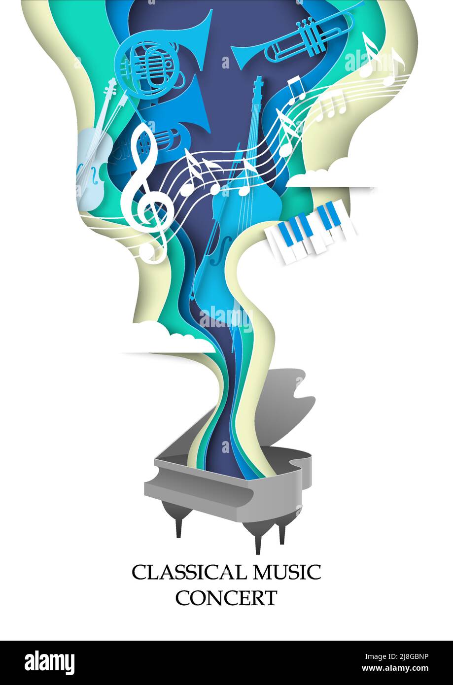 Classical music concert paper cut vector poster Stock Vector