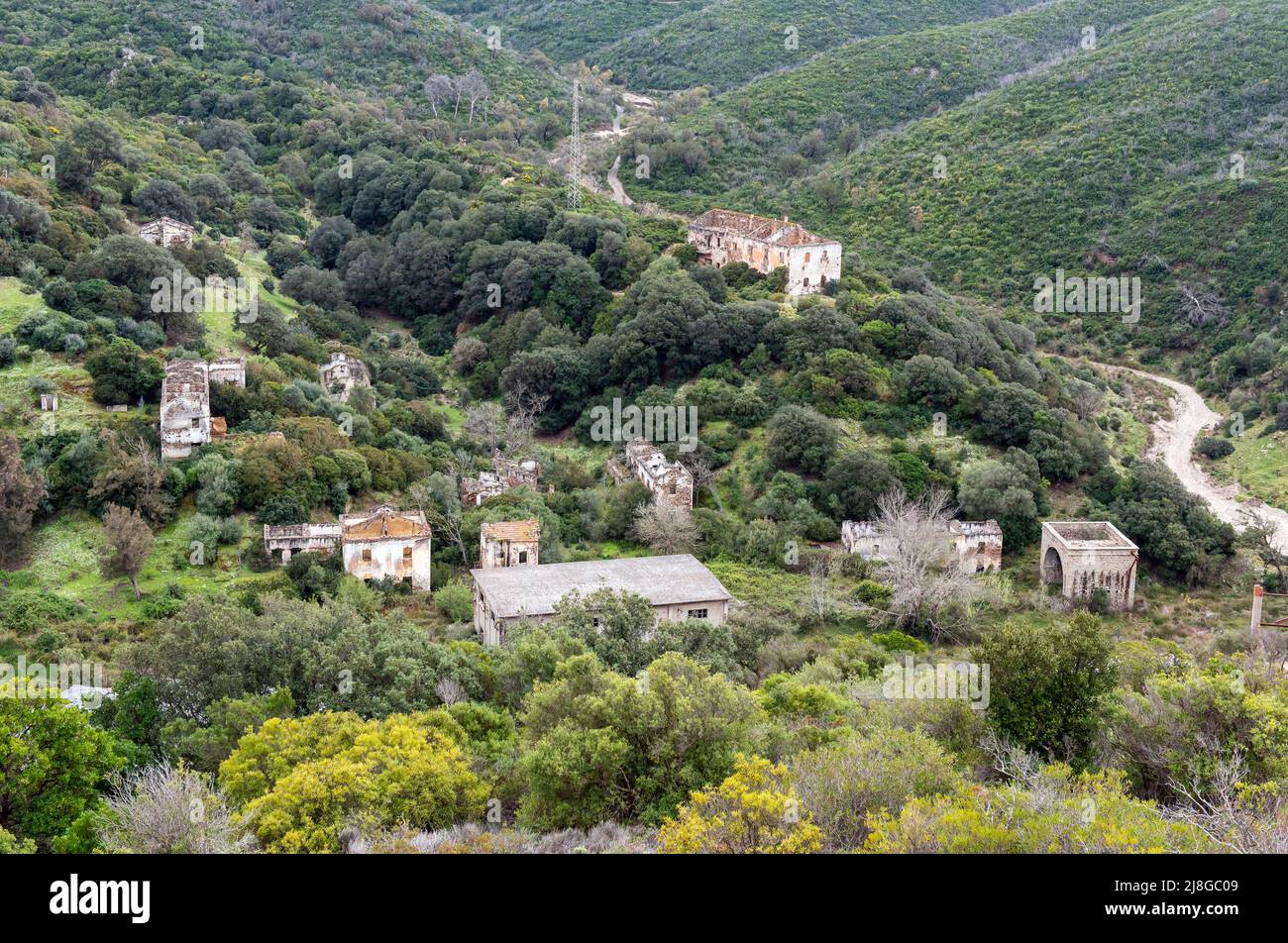 Abandoned mining town of Naracauli (Laveria Brassey), Arbus, Sardinia, Italy Stock Photo