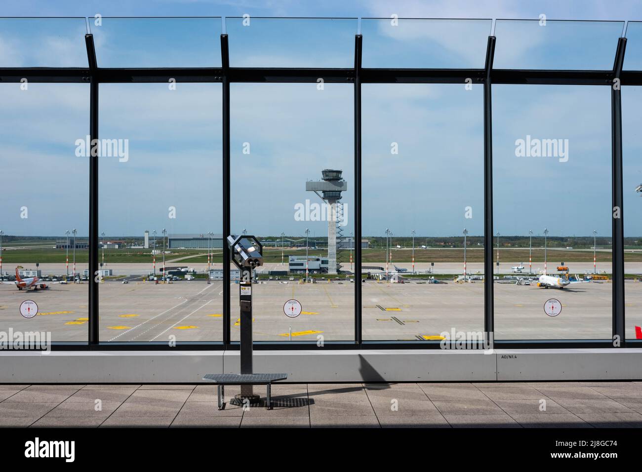 Berlin, Germany - May, 2022: Observation deck (Besucherterrasse) at BER airport, Berlin Brandenburg Stock Photo