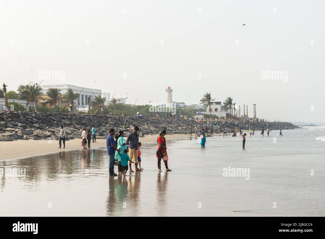 Pondicherry, India - 6th May 2022: The beach of Pondy. Stock Photo