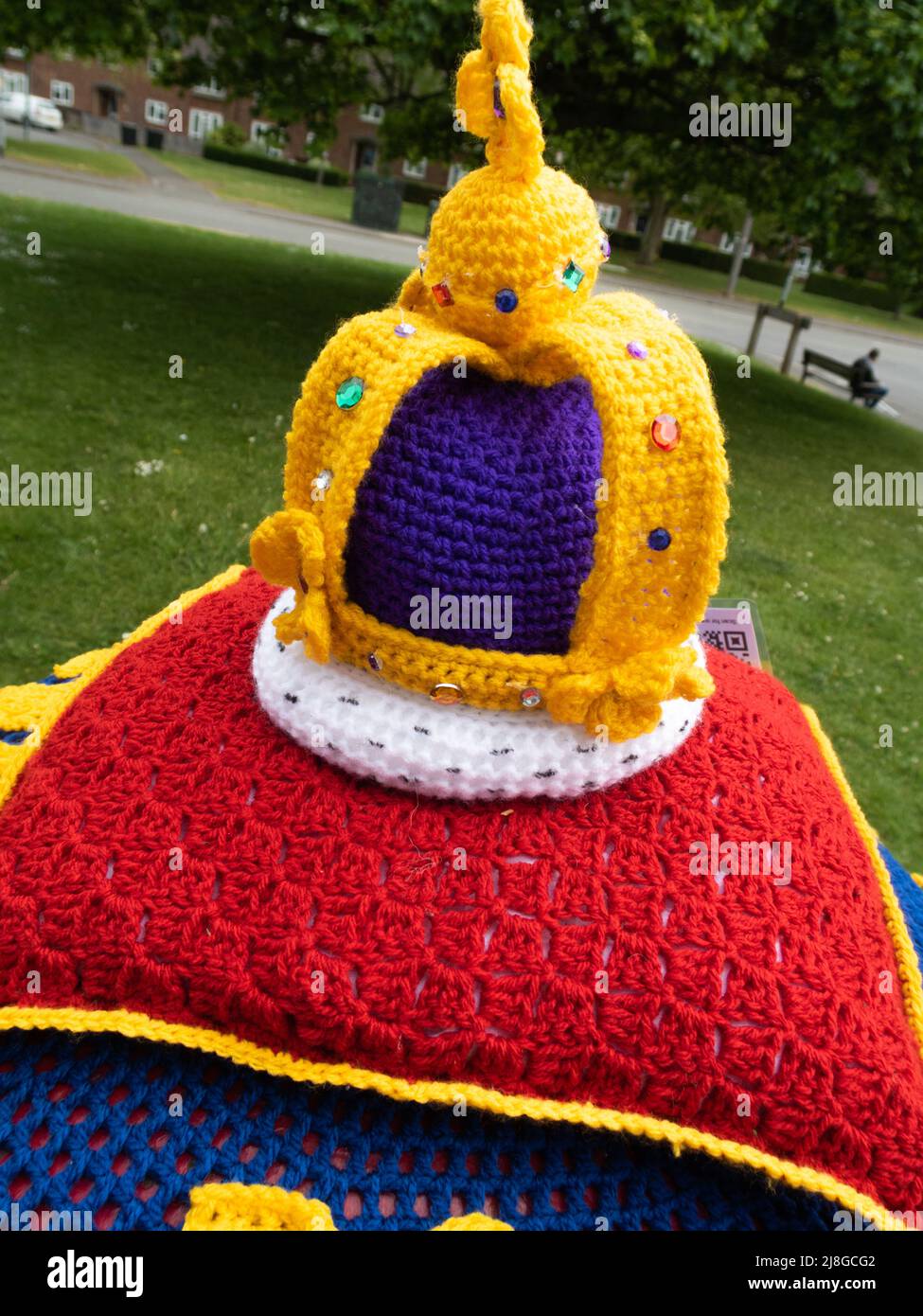 Red, postbox, post box, crocheted, Royal Mail, woolly hats, hand