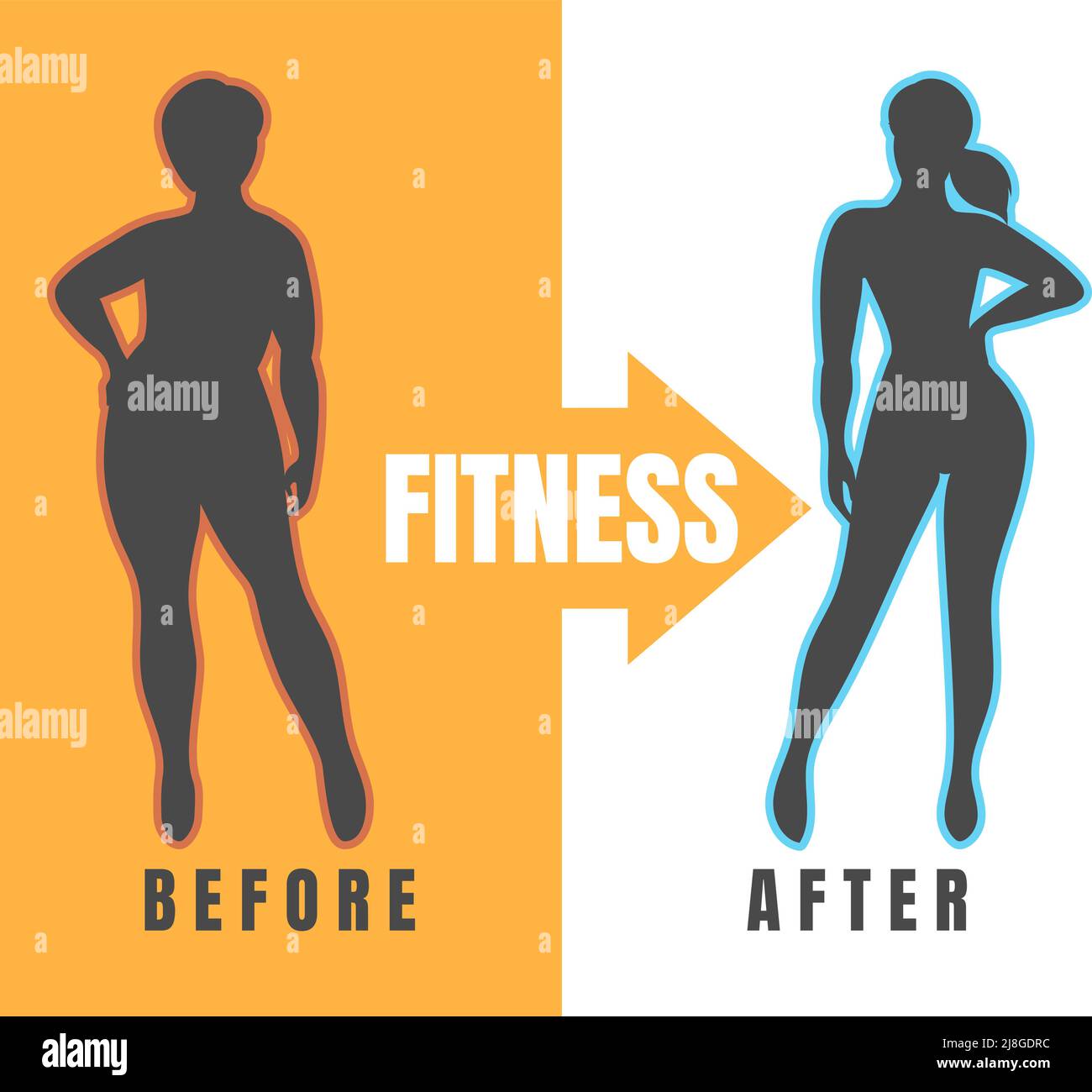 Fitness Woman Before and After. Healthy and Sport Lifestyle Motivation vector Illustration Stock Vector