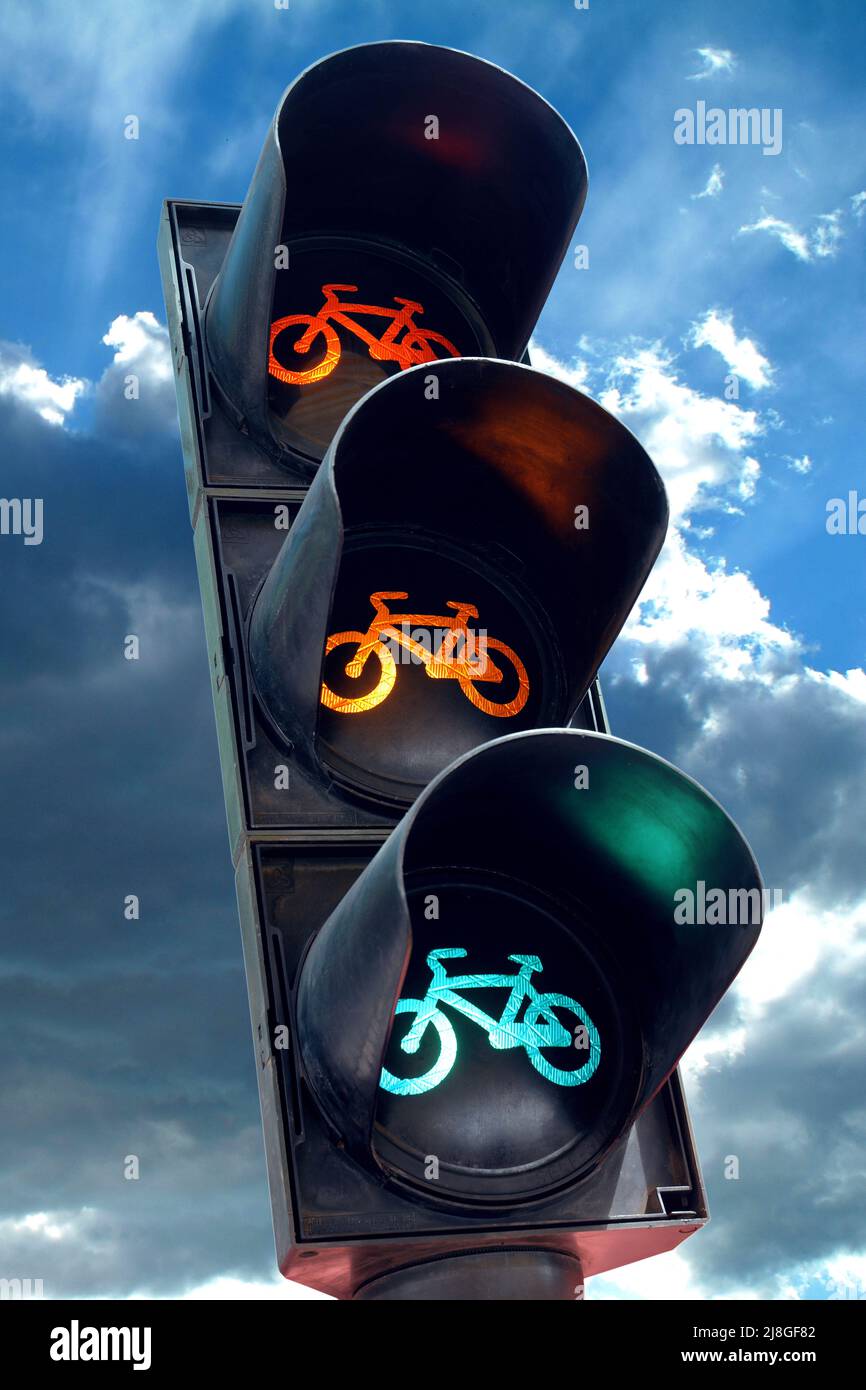 Traffic light for bicycles with blue sky background Stock Photo Alamy