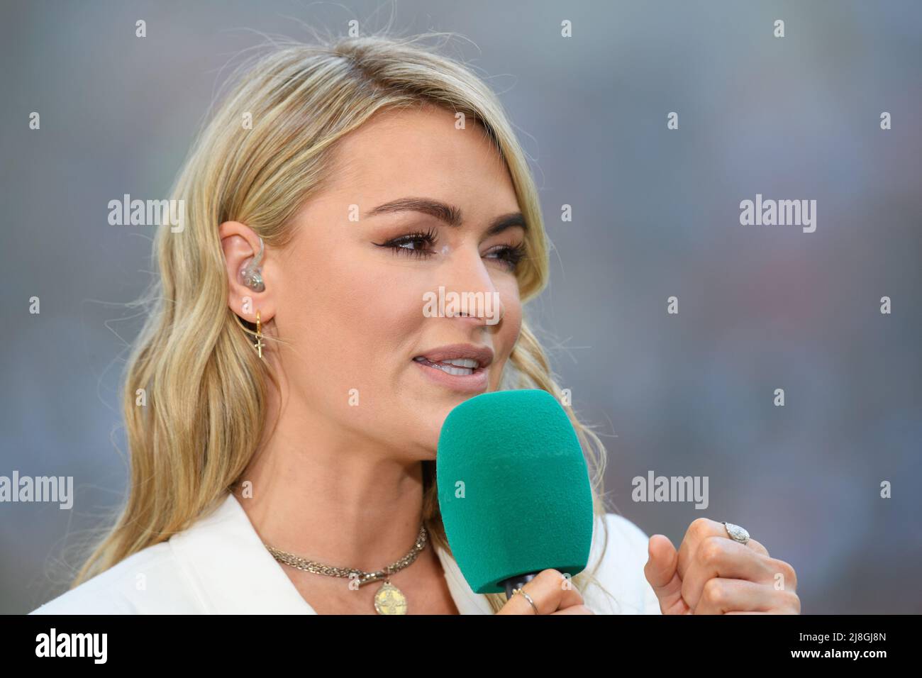 14 May 2022 - Chelsea v Liverpool - Emirates FA Cup Final - Wembley Stadium  Television and radio sports and football presenter Laura Woods, pictured whilst leading tv coverage of the FA Cup Final at Wembley Picture Credit : © Mark Pain / Alamy Live News Stock Photo